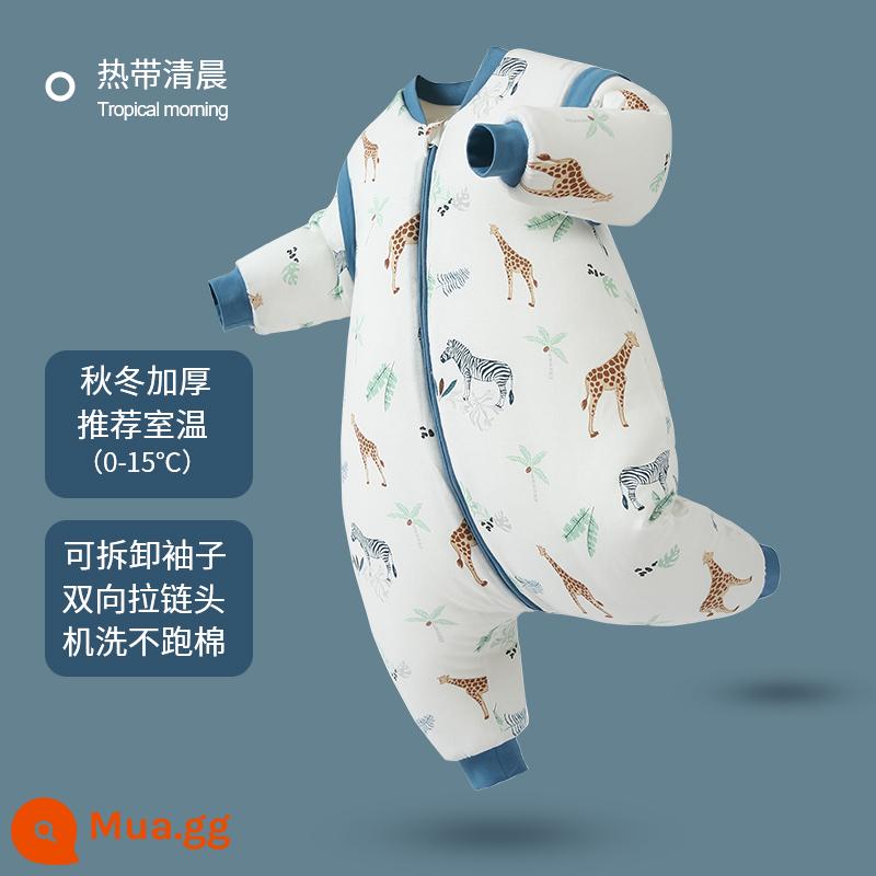 Túi ngủ cho bé Jingqi mùa xuân, mùa thu và mùa đông kẹp tóc trẻ em cotton chống đá chăn dày xẻ chân cho bé cotton nguyên chất phổ biến cho tất cả các mùa - Phong cách mùa đông lạnh [cotton nguyên chất nhiệt độ không đổi/nhiệt độ phòng khuyến nghị 0-15oC] buổi sáng nhiệt đới