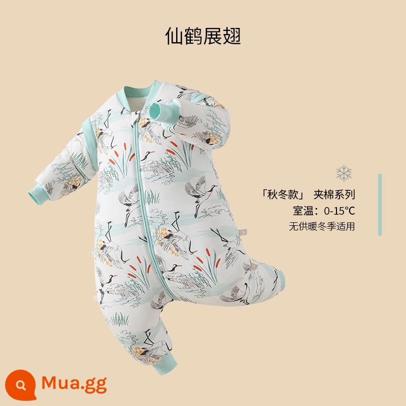 Túi ngủ cho bé Jingqi mùa xuân, mùa thu và mùa đông kẹp tóc trẻ em cotton chống đá chăn dày xẻ chân cho bé cotton nguyên chất phổ biến cho tất cả các mùa - Phong cách mùa đông lạnh [cotton nguyên chất nhiệt độ không đổi/nhiệt độ phòng khuyến nghị 0-15oC] Sếu dang rộng đôi cánh