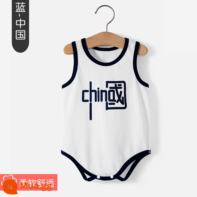 Thanh Hoa Đại Học Bắc Kinh quần áo trẻ em mùa hè túi đeo xì hơi quần áo cotton cho bé áo vest tam giác áo liền quần liền quần mùa hè - Túi vest-xanh-Trung Quốc