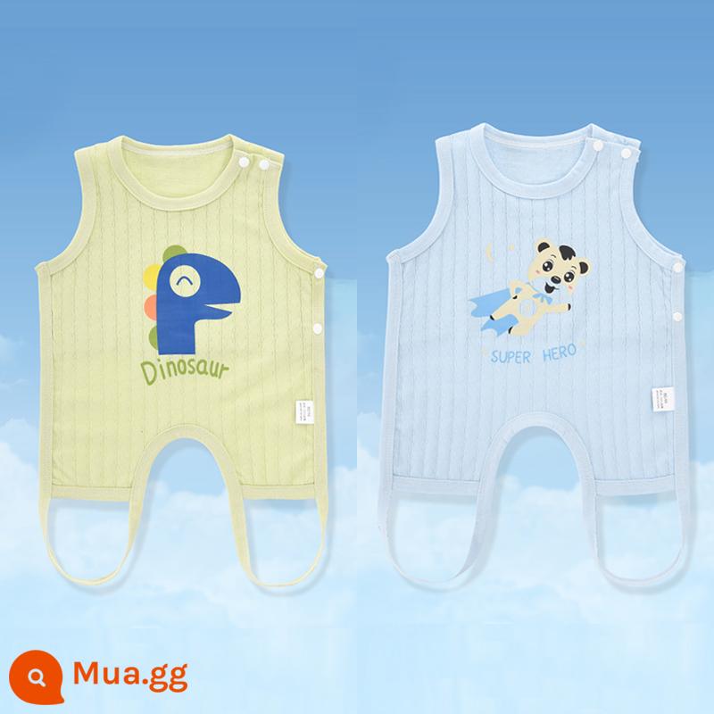 Jingqi tạp dề cho bé nửa lưng bảo vệ bụng mùa hè phần mỏng cho bé có chân cotton nguyên chất bụng sơ sinh eo phong cách vest túi - Khủng long nhỏ + anh hùng nhỏ