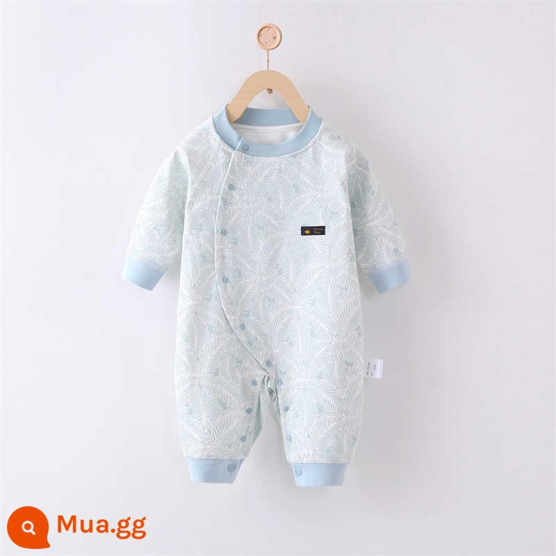 Jingqi quần áo trẻ em mùa thu và mùa đông bông ấm quần áo sơ sinh áo liền quần cotton nguyên chất áo liền quần bé dày quần áo mùa đông - Lá to màu xanh (bốn mùa)