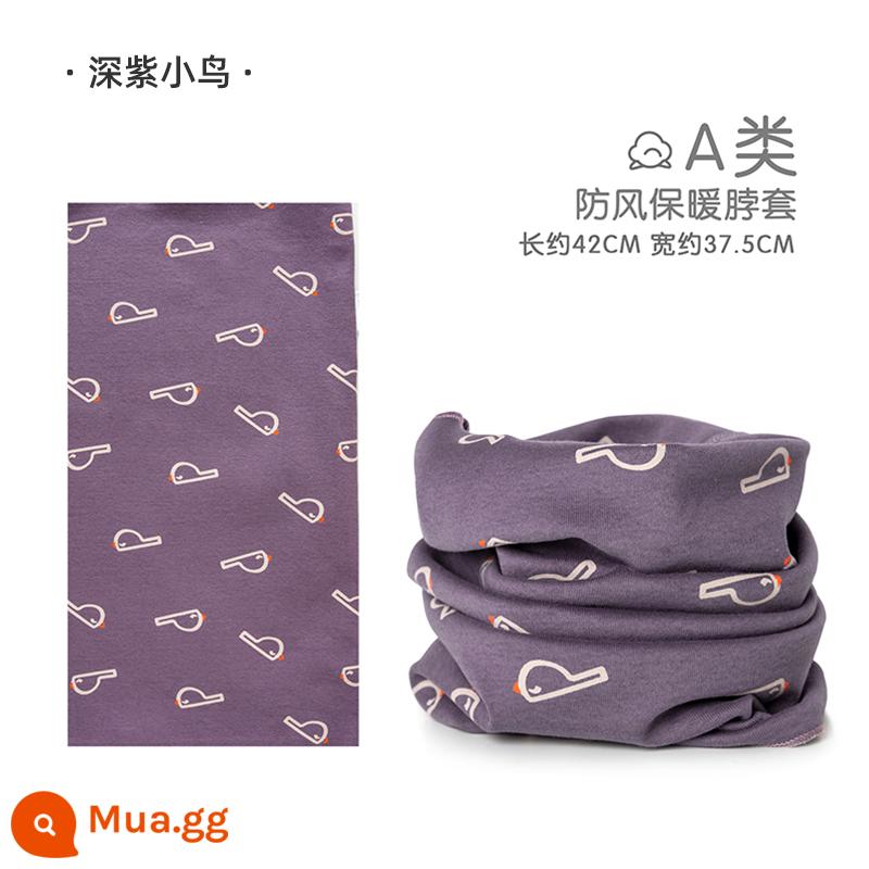 Jingqi Trẻ Em Khăn Choàng Mùa Đông Cho Bé Chống Gió Khăn Ấm Thu Đông Bé Trai Và Bé Gái Cotton Nguyên Chất Cho Bé Dễ Thương Quấn Cổ - chim màu tím đậm