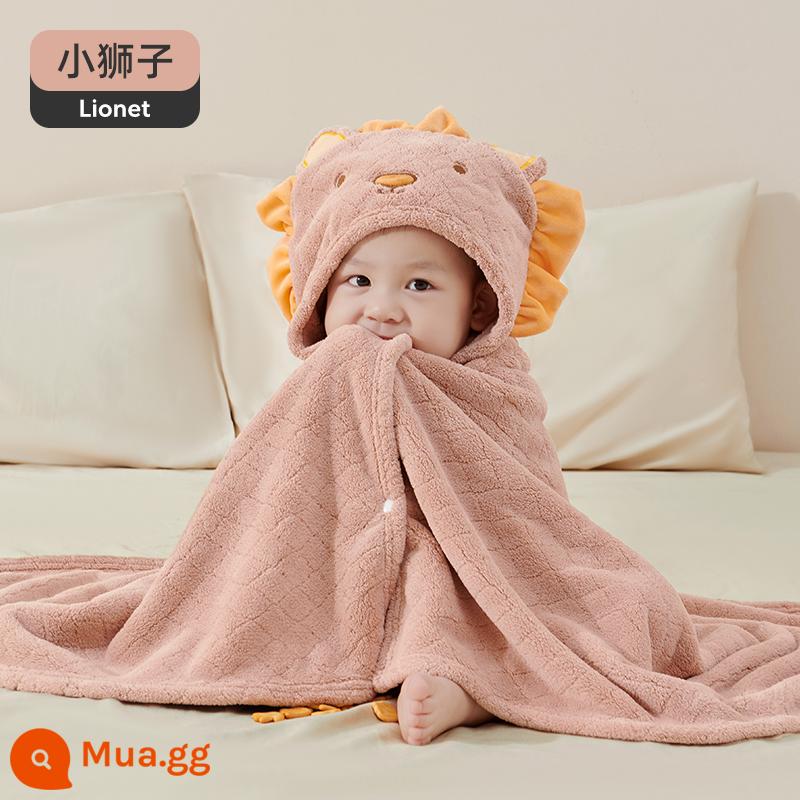 Khăn tắm trẻ em Jingqi Khăn tắm có mũ trùm đầu bằng nhung san hô siêu mềm hơn cotton nguyên chất để tắm cho bé, cả bé trai và bé gái đều mặc được - 80x120cm[kiểu trùm đầu] sư tử nhỏ