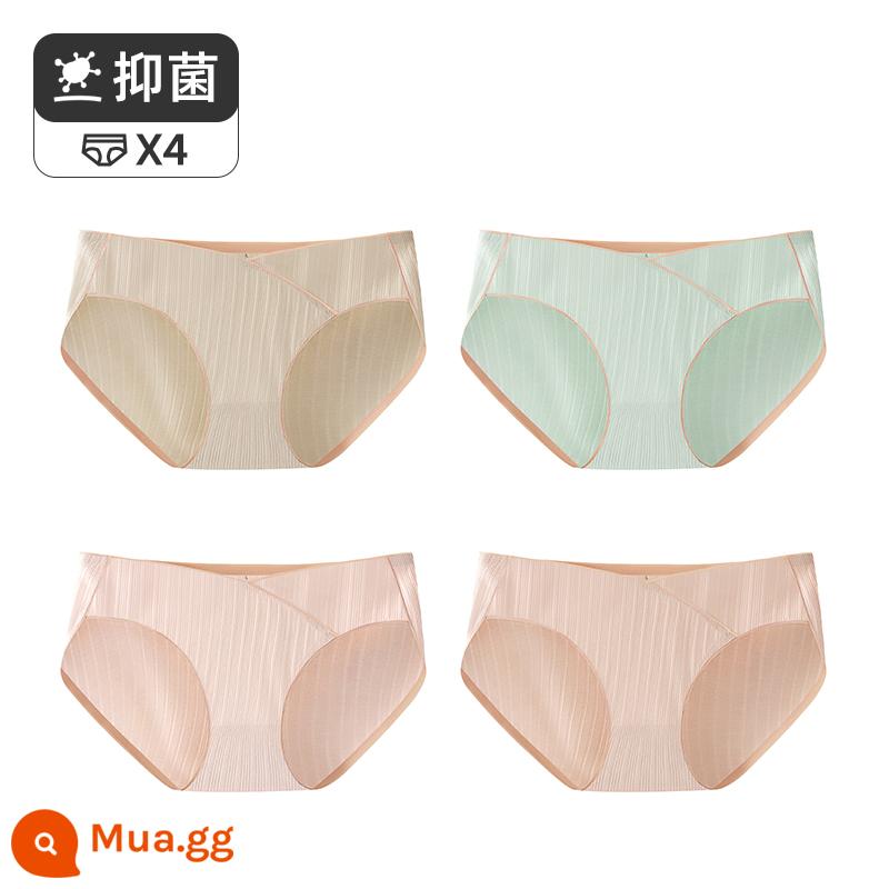 Đồ lót bà bầu Jingqi cotton nguyên chất của phụ nữ trong tam cá nguyệt thứ nhất, giữa và thứ ba, không có dấu vết, quần đùi cỡ lớn, phần mỏng mùa hè - Da sáng + xanh xám + bột tôm + bột đậu