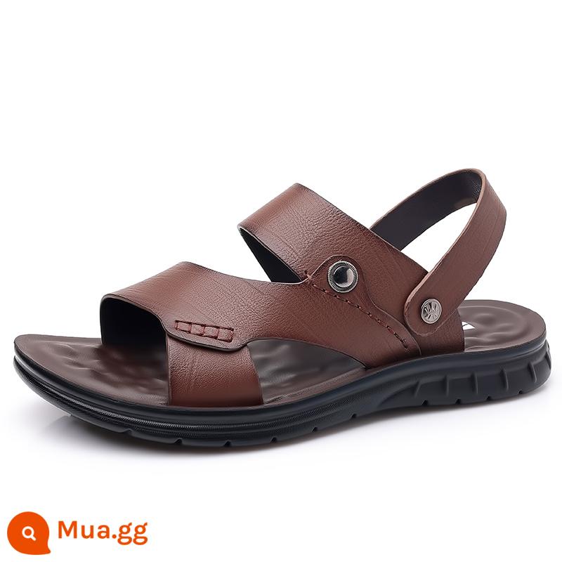 Giày Sandal Nam Mùa Hè Mới 2023 Da Đế Mềm Chống Trơn Trượt Chống Mòn Giày Đi Biển Thông Thường Mang Ngoài Xăng Đan Và Dép Kép - FLNN6666 màu nâu