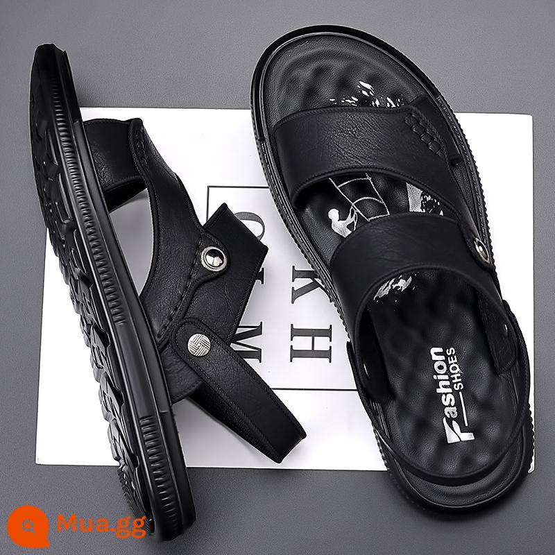 Giày Sandal Nam Mùa Hè Mới 2023 Da Đế Mềm Chống Trơn Trượt Chống Mòn Giày Đi Biển Thông Thường Mang Ngoài Xăng Đan Và Dép Kép - FLNN2311 màu đen