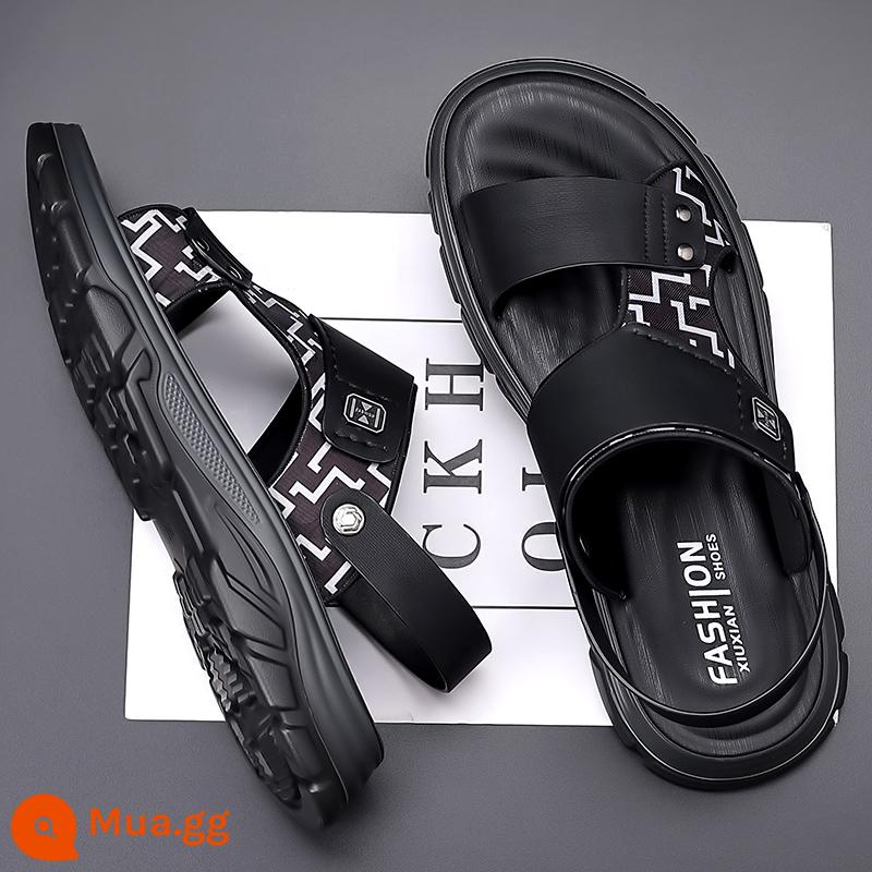 Giày Sandal Nam Mùa Hè Mới 2023 Da Đế Mềm Chống Trơn Trượt Chống Mòn Giày Đi Biển Thông Thường Mang Ngoài Xăng Đan Và Dép Kép - FLNN6307 màu đen