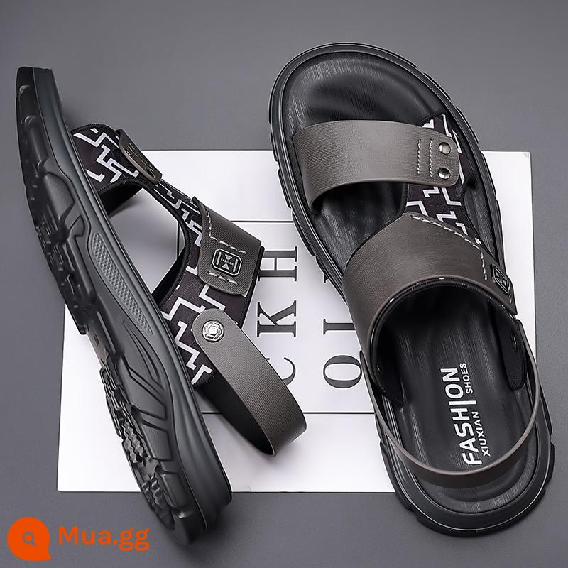 Giày Sandal Nam Mùa Hè Mới 2023 Da Đế Mềm Chống Trơn Trượt Chống Mòn Giày Đi Biển Thông Thường Mang Ngoài Xăng Đan Và Dép Kép - FLNN6307 màu xám