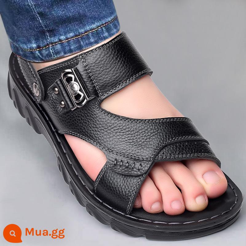 Giày Sandal Nam Mùa Hè Mới 2023 Da Đế Mềm Chống Trơn Trượt Chống Mòn Giày Đi Biển Thông Thường Mang Ngoài Xăng Đan Và Dép Kép - FN2016 màu đen