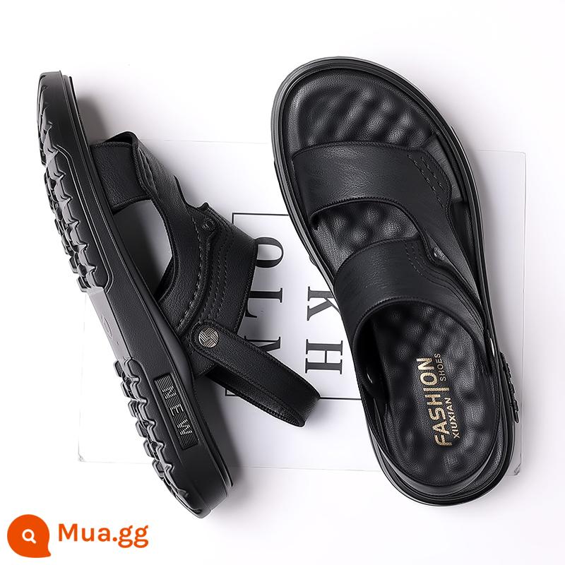 Giày Sandal Nam Mùa Hè Mới 2023 Da Đế Mềm Chống Trơn Trượt Chống Mòn Giày Đi Biển Thông Thường Mang Ngoài Xăng Đan Và Dép Kép - FLNCB2289 màu đen