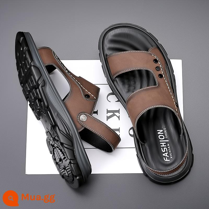 Giày Sandal Nam Mùa Hè Mới 2023 Da Đế Mềm Chống Trơn Trượt Chống Mòn Giày Đi Biển Thông Thường Mang Ngoài Xăng Đan Và Dép Kép - FLNN6301 màu nâu