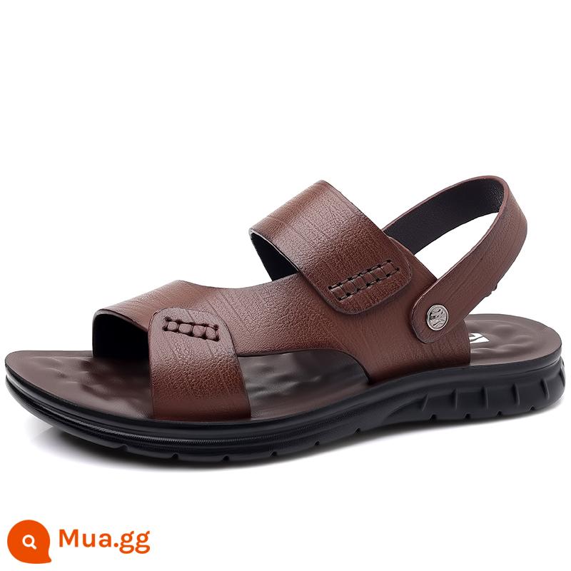 Giày Sandal Nam Mùa Hè Mới 2023 Da Đế Mềm Chống Trơn Trượt Chống Mòn Giày Đi Biển Thông Thường Mang Ngoài Xăng Đan Và Dép Kép - FLNN6669 màu nâu