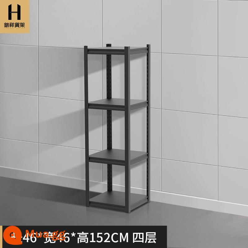 Yinxiang hộ gia đình giá đỡ kim loại hiển thị đa chức năng sắt giá lưu trữ kho siêu thị kệ sách giá kệ nhỏ - Kết cấu cát đen hai lớp dày 46*46*152 cm bốn lớp