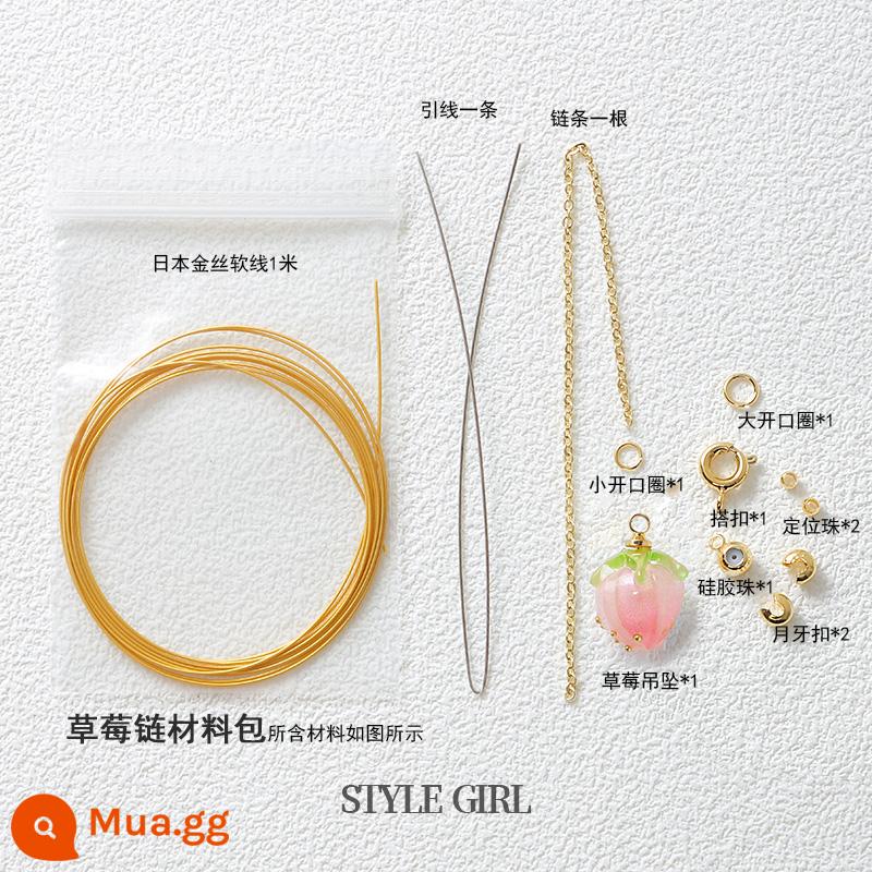 Vàng 14K Đóng Gói Kéo Loại Tay Vòng Cổ Nối Dài Dây Chuyền Tự Làm Vòng Tay Ngọc Trai Chuỗi Hạt Phụ Kiện Chất Liệu Trọn Gói - Bộ nguyên liệu kéo dây chuyền dâu tây