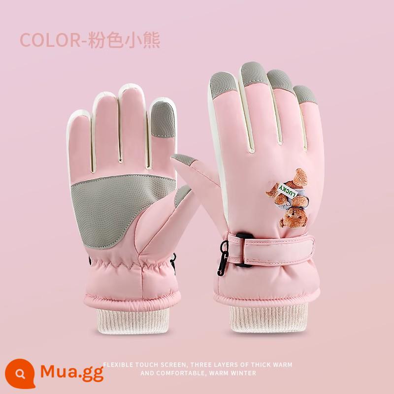 Găng Tay Trượt Tuyết Mùa Đông Nam Đi Xe Máy Điện Plus Nhung Màn Hình Cảm Ứng Cotton Dày Ấm Găng Tay Chống Lạnh Chống Thấm Cho Nữ - gấu hồng