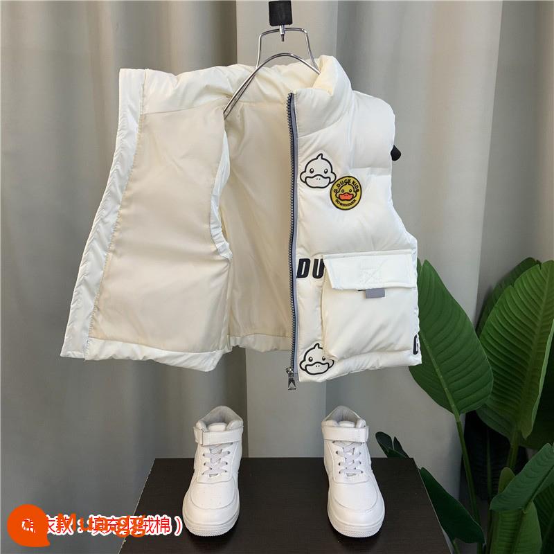 Vịt Vàng Nhỏ Quần Áo Trẻ Em Bé Trai Xuống Áo Vest Mặc Ngoài 2022 Mới Cho Bé Thu Đông Áo Vest Trẻ Em Cotton Áo Vest - Áo phản quang hình con vịt nhỏ màu vàng màu trắng