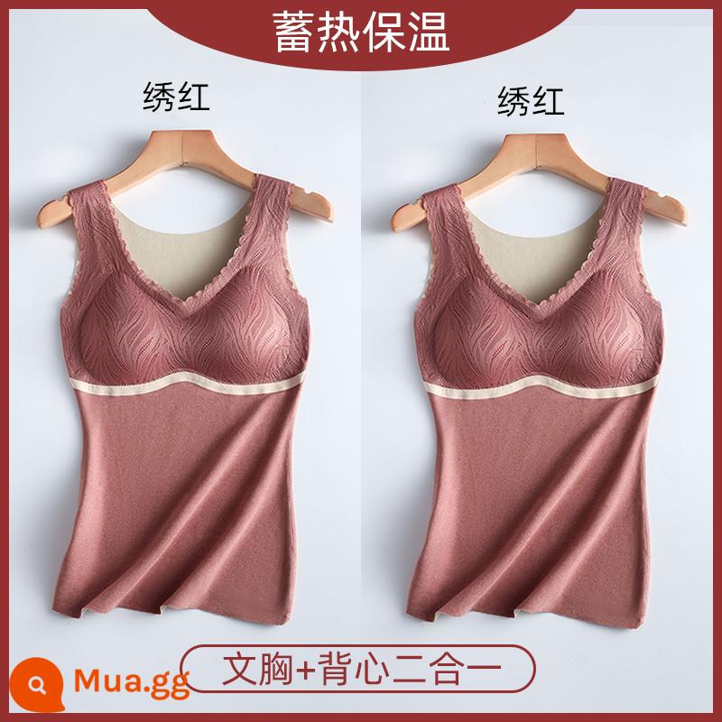 De Rong Pao Nuan Vests với miếng đệm ngực cộng với nhung dày và được miễn trừ các nhánh lớn kích thước lớn kích thước lớn M200 pound của mùa đông - Thêu đỏ + đỏ thêu (2 mẫu nâng cấp siêu giá trị)