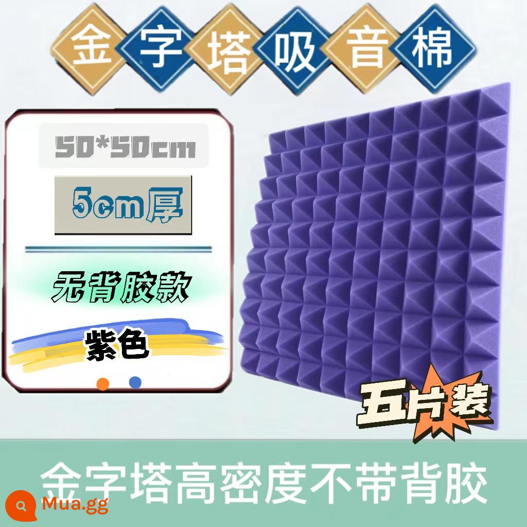 Bông cách âm kim tự tháp Bông tiêu âm tự dính dán tường trong nhà Bông tiêu âm phòng thu âm ktv phòng trực tiếp phòng piano phòng mỏ neo - Chất chống cháy mật độ cao 5cm không có chất kết dính-Tím 5 miếng