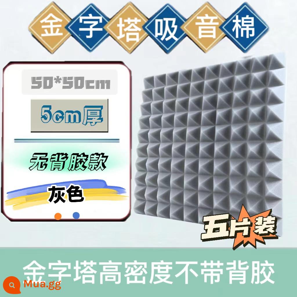 Bông cách âm kim tự tháp Bông tiêu âm tự dính dán tường trong nhà Bông tiêu âm phòng thu âm ktv phòng trực tiếp phòng piano phòng mỏ neo - Chất chống cháy mật độ cao 5cm không có chất kết dính - màu xám nhạt 5 miếng