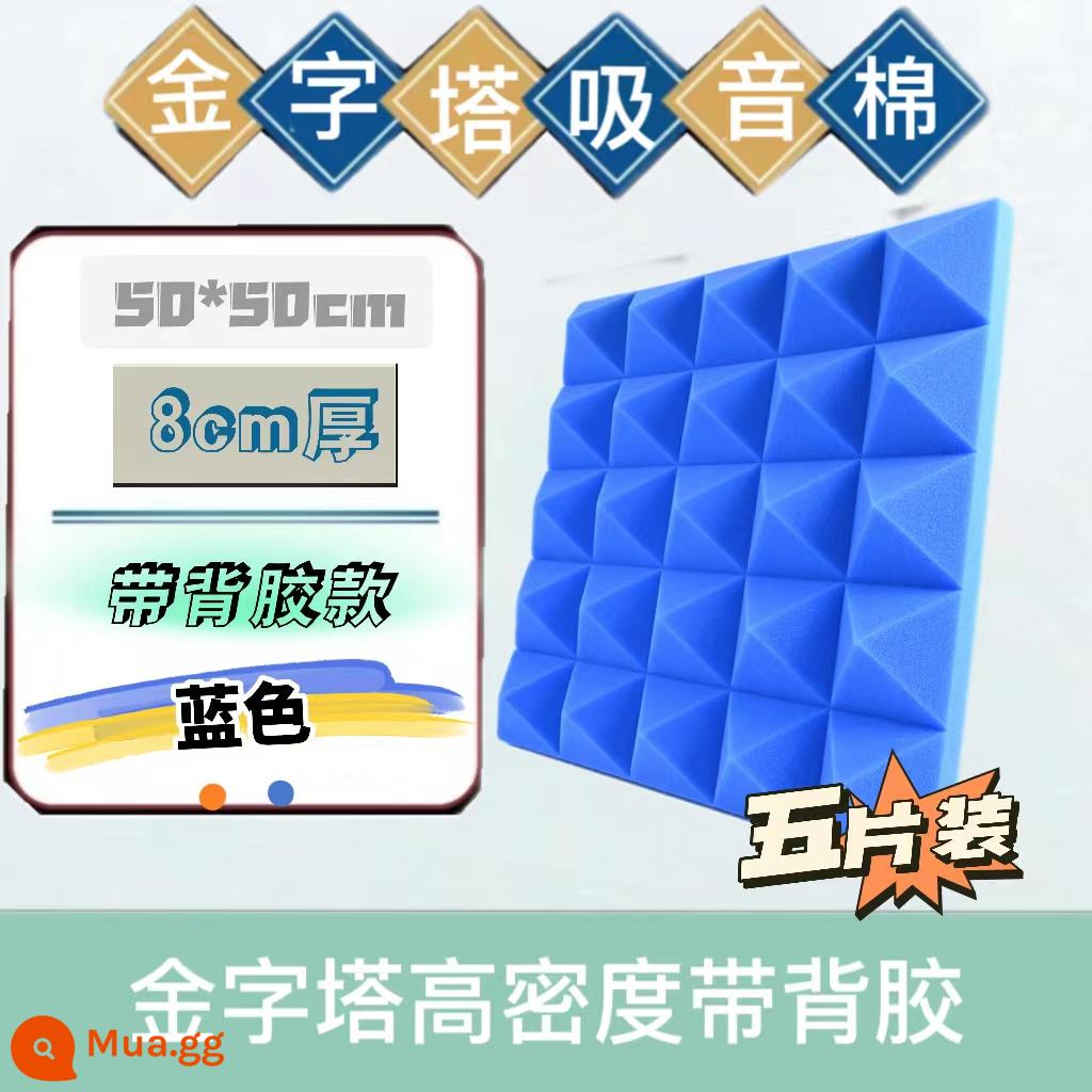 Bông cách âm kim tự tháp Bông tiêu âm tự dính dán tường trong nhà Bông tiêu âm phòng thu âm ktv phòng trực tiếp phòng piano phòng mỏ neo - Băng keo chống cháy mật độ cao 8 cm có lớp nền dính màu xanh lam 5 miếng