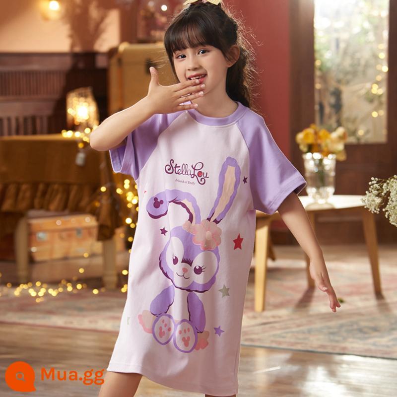 Váy ngủ cotton nguyên chất phong cách mùa hè quế chó công chúa bé gái lớn bé trai bé gái đồ ngủ ngắn tay mùa hè phục vụ tại nhà - QD-22432 Tím Sao Sương (váy ngủ cotton ngắn tay)