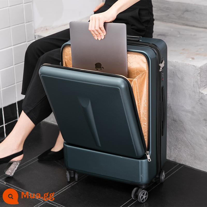 Máy tính phía trước trường hợp xe đẩy lên máy bay 20 inch nam lưới đỏ ins vali nữ vali mật khẩu nhỏ 24 vali - Màu xanh đậm [mở phía trước]