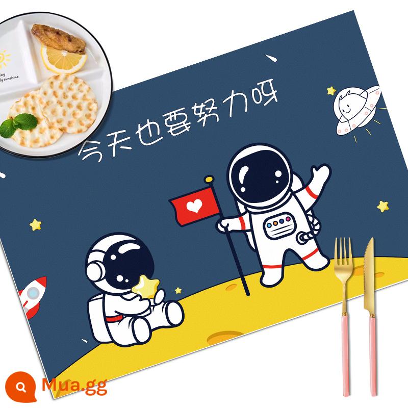 Placemat học sinh tiểu học khăn trải bàn đặc biệt dành cho trẻ em thảm cách nhiệt có thể gập lại thảm trải bàn ăn trưa khăn trải bàn ăn trưa lớp 1 - Da thân thiện với môi trường-Phi hành gia (không bao gồm túi đựng + chống thấm nước)