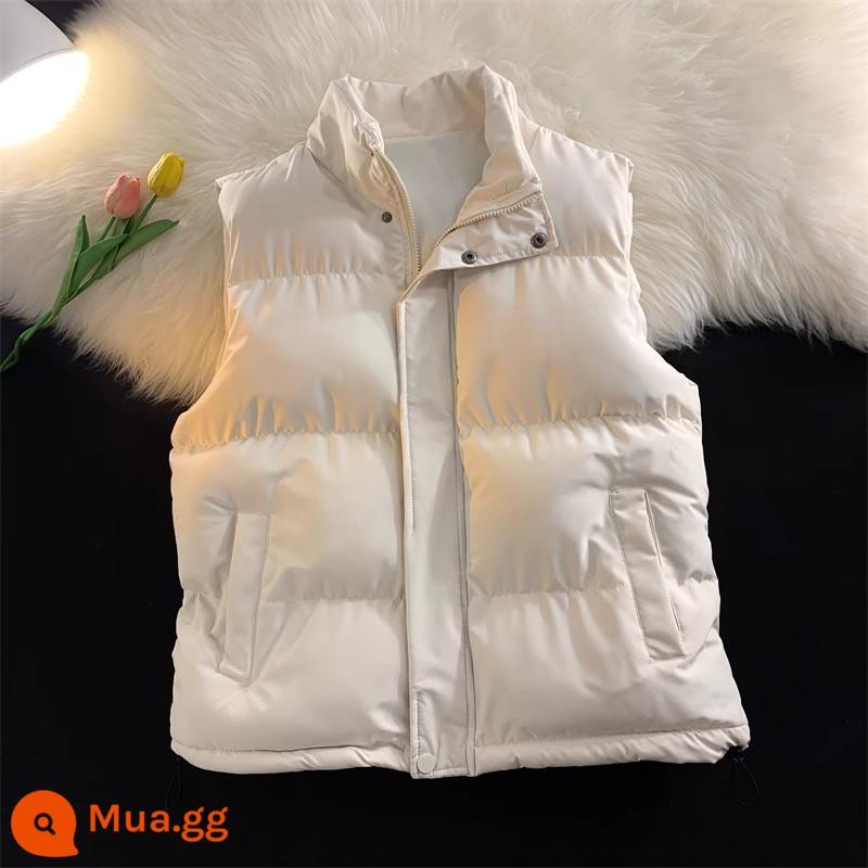 Mùa Xuân Thu 2024 Mới Kích Thước Lớn Mỡ Mm Áo Vest Nữ Cổ Đứng Áo Khoác Cotton Dày Áo Vest Ấm áo Vest Áo Hợp Thời Trang - màu trắng kem