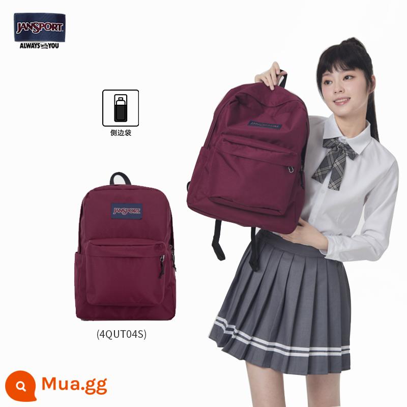 JanSport Jasper Ba lô cổ điển Ba lô gió Dopamine Túi đi học ngoài trời - 4QUT04S-Túi bên chai nước màu tím đậm màu nho