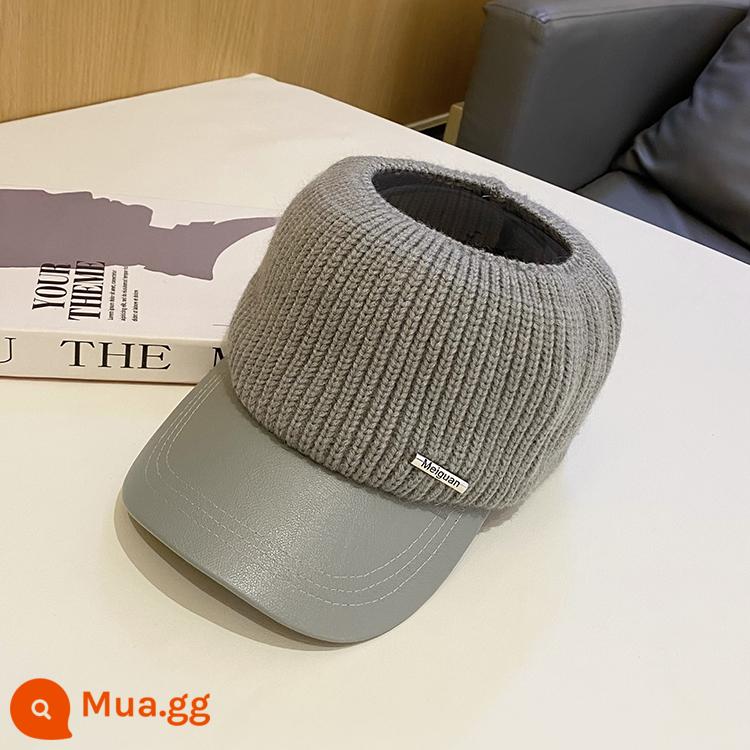 Net Red Knit Stitching Skin Eaves trống Top Hat Nữ Autumn và Winter Versatile Leisure Ponytail No Peat Hat Tide Bóng chày mũ bóng chày - Mũ vành dệt kim da màu xám