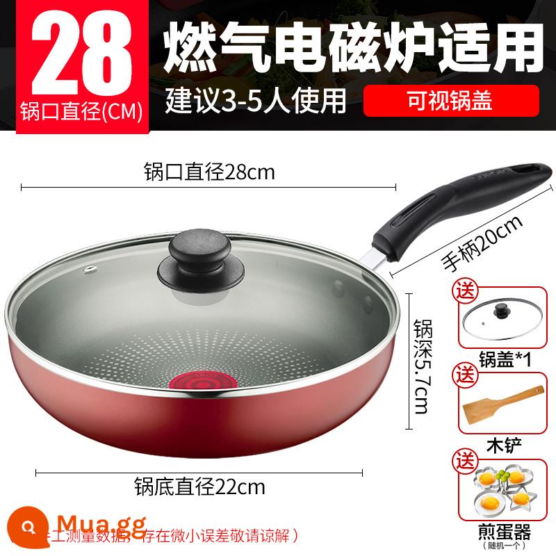 Supor Panpanpan không nhúng chảo chảo, bít tết bánh pancake pancake, polyc pan, bếp điện từ khí - Đỏ 28 cm (chảo dính đảm bảo) chống phồng nâng cấp bằng dầu poly - không có nắp