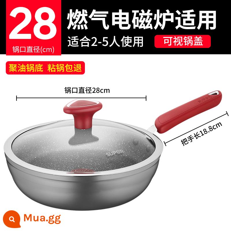 Chảo chống dính Supor Chảo Maifan màu đá hộ gia đình đáy phẳng chống dính cảm ứng gas đa năng không khói - Chảo sâu 28cm [Phong cách tương tự trong thương mại và siêu thị] Chảo dính có bao gồm trả lại