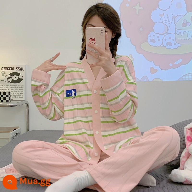 Bộ đồ ngủ nữ cotton nhỏ tươi mới 2022 xuân thu đông dài tay jacquard phong cách công chúa bộ đồ phục vụ tại nhà - Tập 608