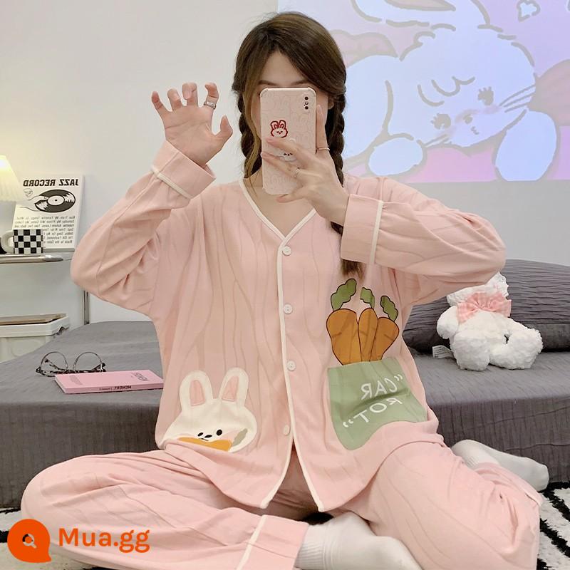 Bộ đồ ngủ nữ cotton nhỏ tươi mới 2022 xuân thu đông dài tay jacquard phong cách công chúa bộ đồ phục vụ tại nhà - 678 Cà rốt thỏ