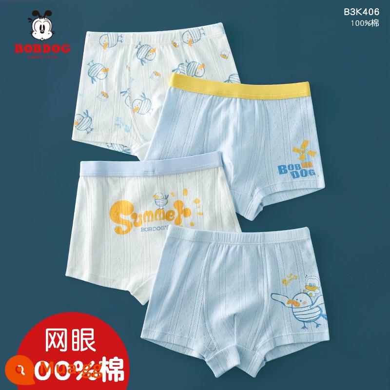 Quần short bé trai Babudou quần lót trẻ em cotton 100% cotton thoáng khí cho bé boxer mỏng mùa hè 4 gói - 100% Cotton-Seabird và kiểu lưới mùa hè