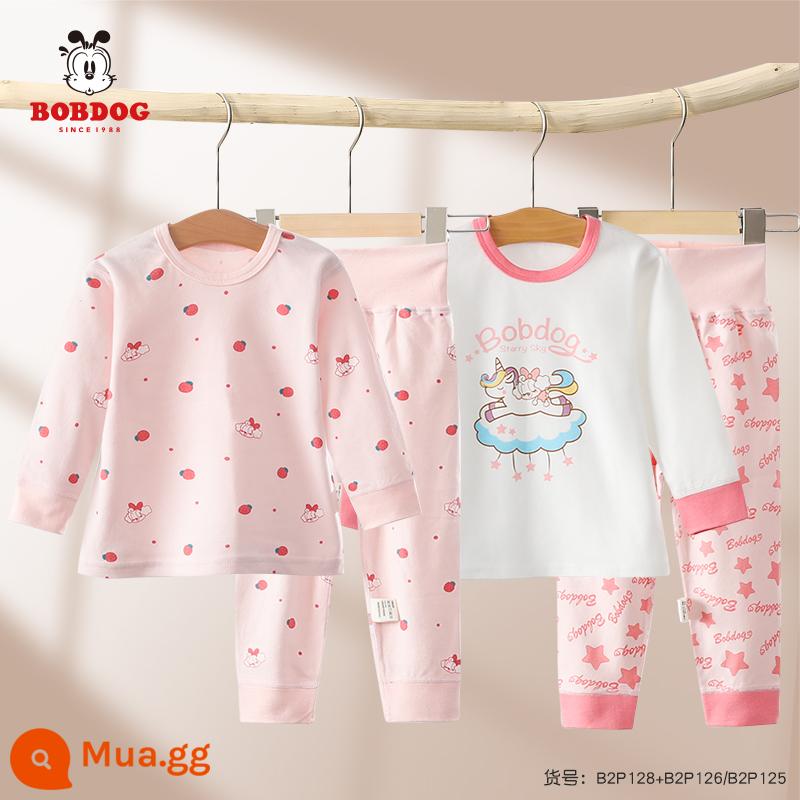 Babbean bé bộ quần áo thu đông cotton không xương đáy xuân thu đông mỏng vệ sinh trẻ em quần bé gái bộ đồ lót - 2 gói [Công chúa dâu tây + Kỳ lân hồng và trắng]