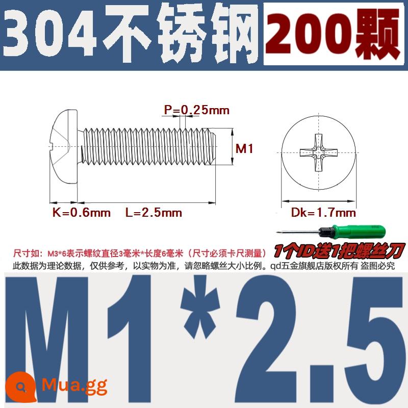 M1M2M3M4M5M6M8M10 304 thép không gỉ đầu tròn vít chéo chảo đầu bu lông đai ốc phẳng máy giặt - M1*2.5/200 miếng