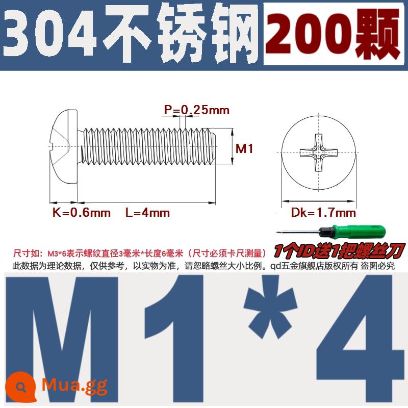 M1M2M3M4M5M6M8M10 304 thép không gỉ đầu tròn vít chéo chảo đầu bu lông đai ốc phẳng máy giặt - M1*4/200 miếng