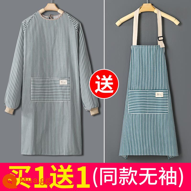 Tạp Dề Cotton Nhà Bếp Mới 2021 Lưới Đỏ Áo Liền Quần Nữ Người Lớn Nam Thời Trang Công Sở Mùa Đông Tay Dài - (Mua 1 tặng 1) Sọc xanh cotton và lanh, thoải mái và thoáng khí/tay áo dài