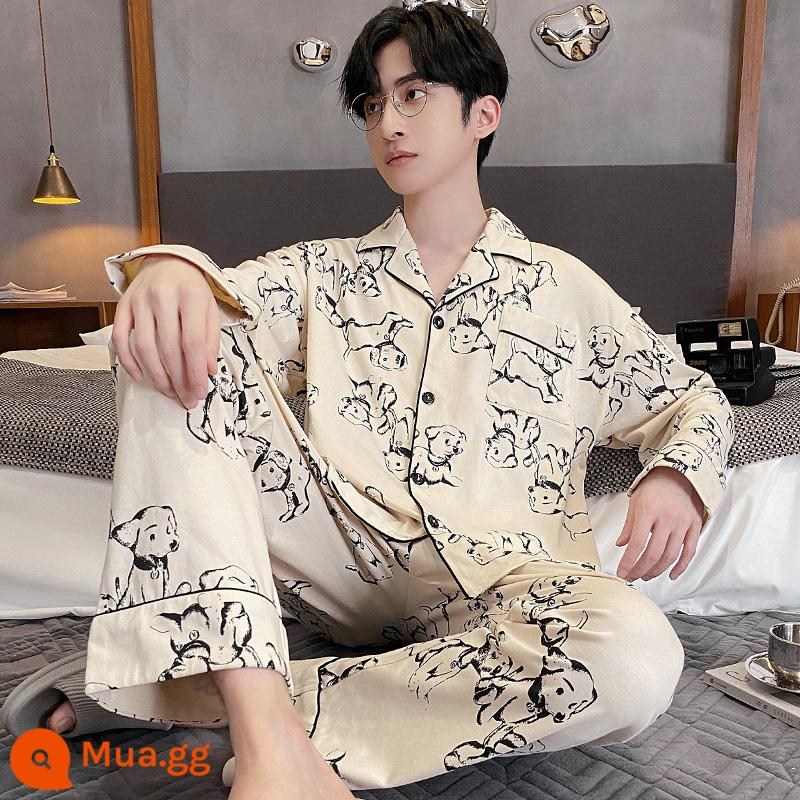 Đàn ông Pyjamas Mùa xuân nam và mùa thu tinh khiết cotton cotton trẻ mùa đông Nội thất gia đình Tide Hương vị mát mẻ Mùa thu 2022 MỚI - LX: 34352 nam màu hoa mai cún con nguyên chất cotton áo khoác cardigan quần dài tay