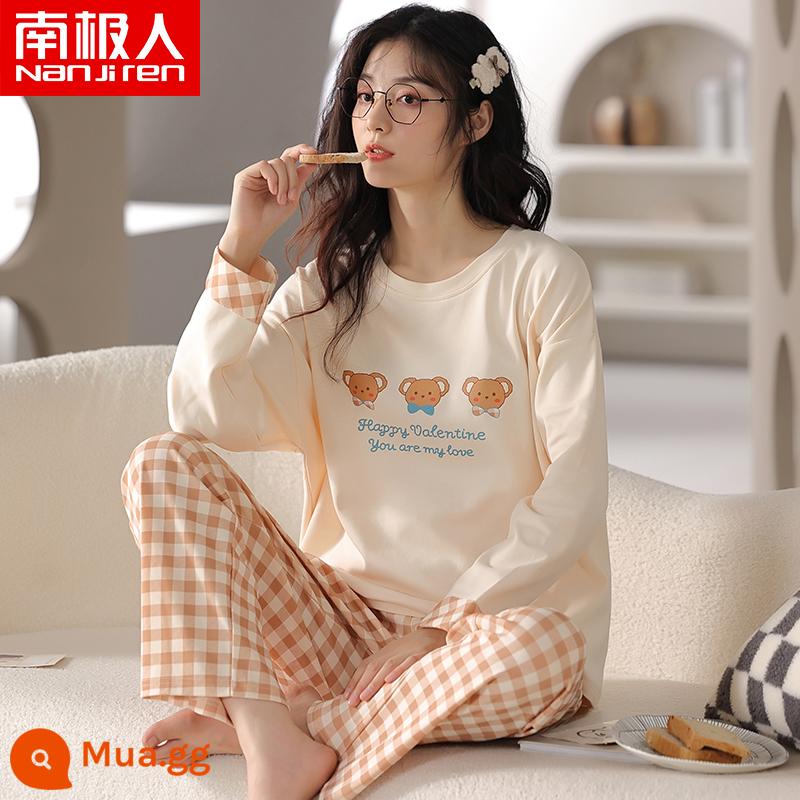 Bộ đồ ngủ mùa xuân và mùa thu Nanjiren của phụ nữ cotton nguyên chất dài tay phần mỏng lưới gió đỏ phục vụ tại nhà 2023 bộ đồ thu đông mới - A-23457