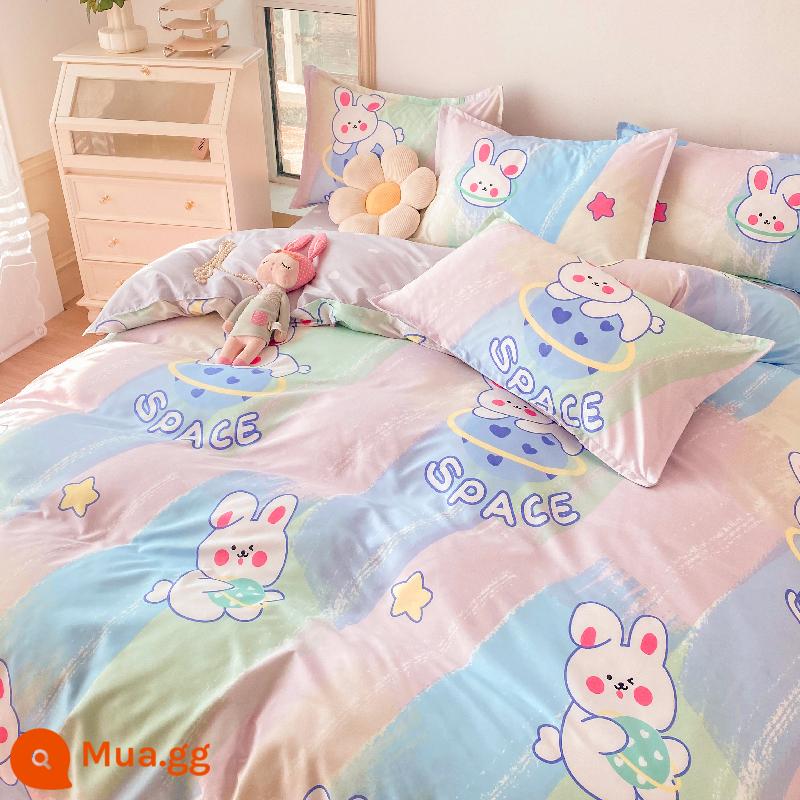 Vỏ chăn đơn mảnh ký túc xá sinh viên đơn 150x200x230 mùa đông giặt nước tinh khiết cotton vỏ chăn đôi chải chăn - thỏ đầy màu sắc