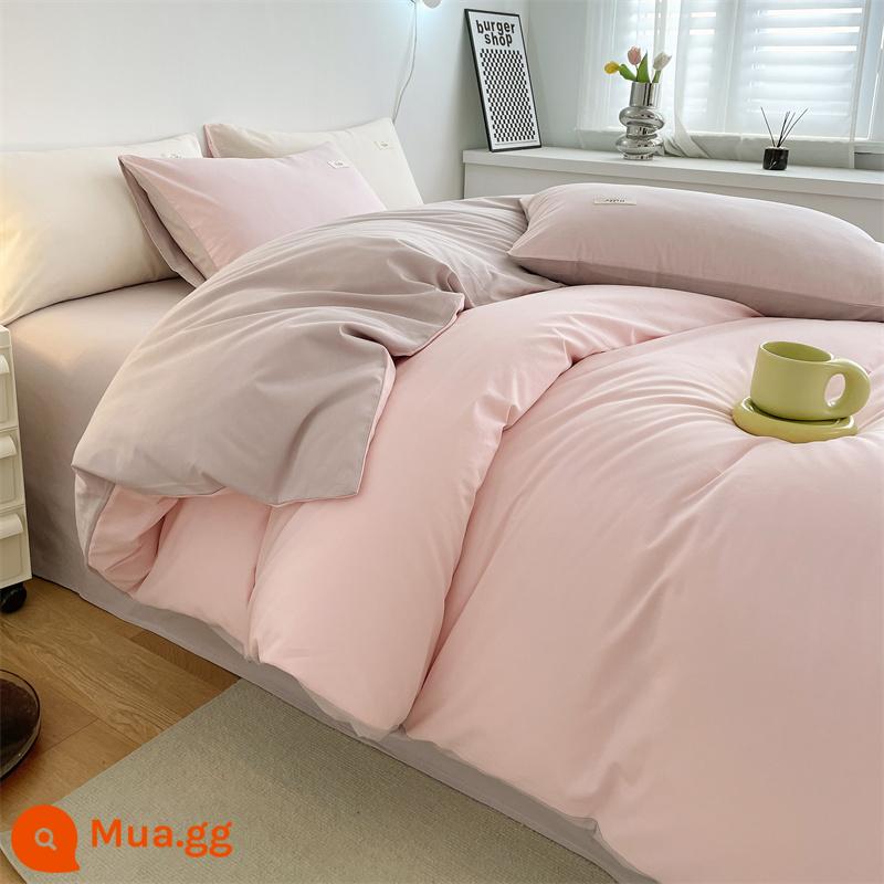 Bốn bông bông cotton cotton 100 Mùa đông dày tấm nghiền chăn chăn chăn chăn chăn hình dorment Ký túc xá ba giường ba bộ 4 bộ 4 - Hồng nhạt + bột đậu [Vải 100 cotton, thân thiện với da và thoải mái]