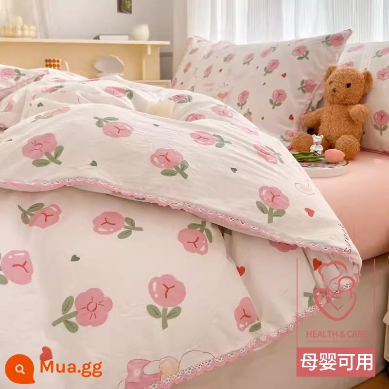 Vỏ chăn đơn 150x200x230 Vỏ chăn chải lông đơn dài 1,5m ký túc xá thu đông không cotton cotton nguyên chất - ✅Mẫu kháng khuẩn]Bunny Miffy]Có bản nâng cấp dành cho mẹ và bé