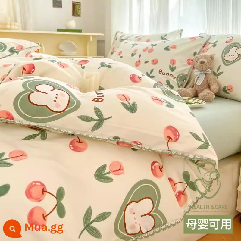 Vỏ chăn đơn 150x200x230 Vỏ chăn chải lông đơn dài 1,5m ký túc xá thu đông không cotton cotton nguyên chất - ✅Mẫu kháng khuẩn]Candy Rabbit]Có bản nâng cấp dành cho mẹ và bé