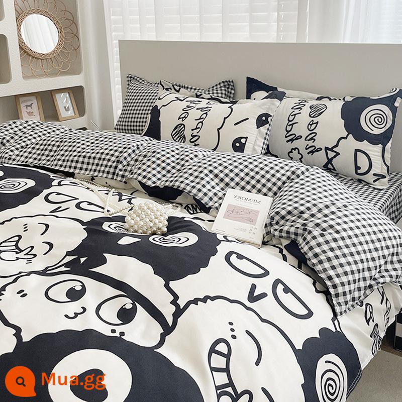 Vỏ chăn đơn mảnh ký túc xá sinh viên đơn 150x200x230 mùa đông giặt nước tinh khiết cotton vỏ chăn đôi chải chăn - yêu tinh bóng đen