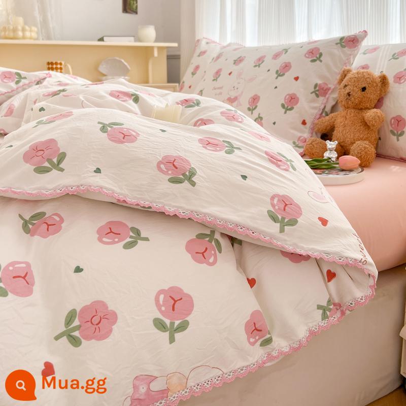 Vỏ chăn đơn 150x200x230 Vỏ chăn chải lông đơn dài 1,5m ký túc xá thu đông không cotton cotton nguyên chất - ✅Đã kiểm tra chất lượng]Bunny Miffy]100% cotton đã giặt có trọng lượng cao