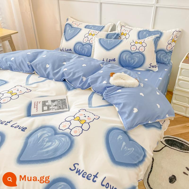 Vỏ chăn đơn mảnh 150x200x230 ký túc xá sinh viên đơn nguyên chất cotton giặt chăn trẻ em đơn đôi nhám vỏ chăn - Care Bears-Blue [30 ngày không có lý do để trả lại hoặc trao đổi]