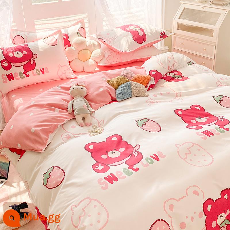 Vỏ chăn đơn mảnh 150x200x230 mùa hè có thể giặt được cotton vỏ chăn không cotton cotton nguyên chất ký túc xá sinh viên chăn đơn - Gấu dâu