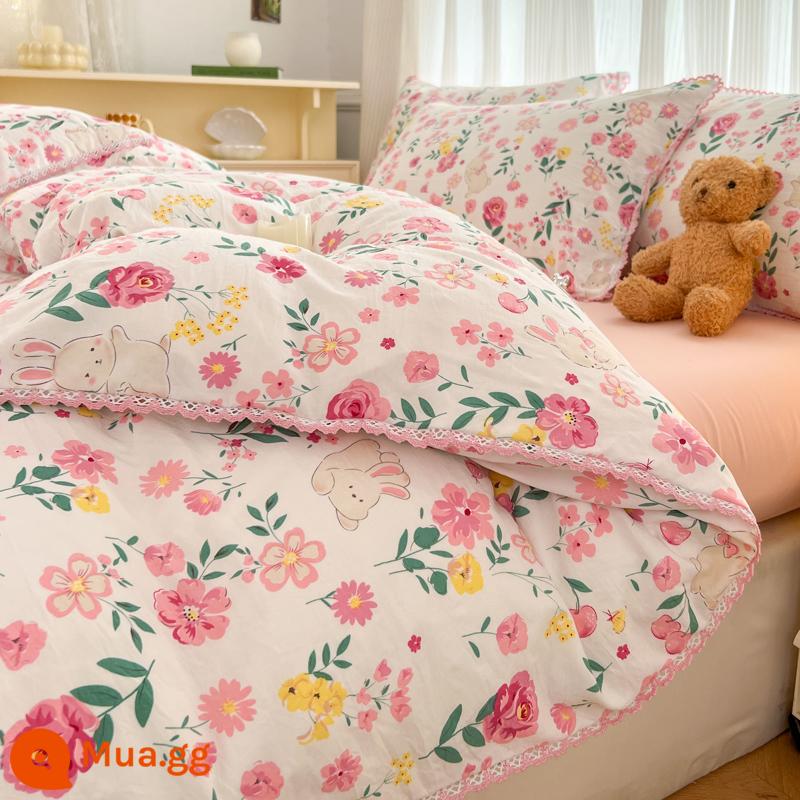 Vỏ chăn đơn 150x200x230 Vỏ chăn chải lông đơn dài 1,5m ký túc xá thu đông không cotton cotton nguyên chất - ✅Đã kiểm tra chất lượng] Tutu hồng] 100% cotton đã giặt có trọng lượng cao